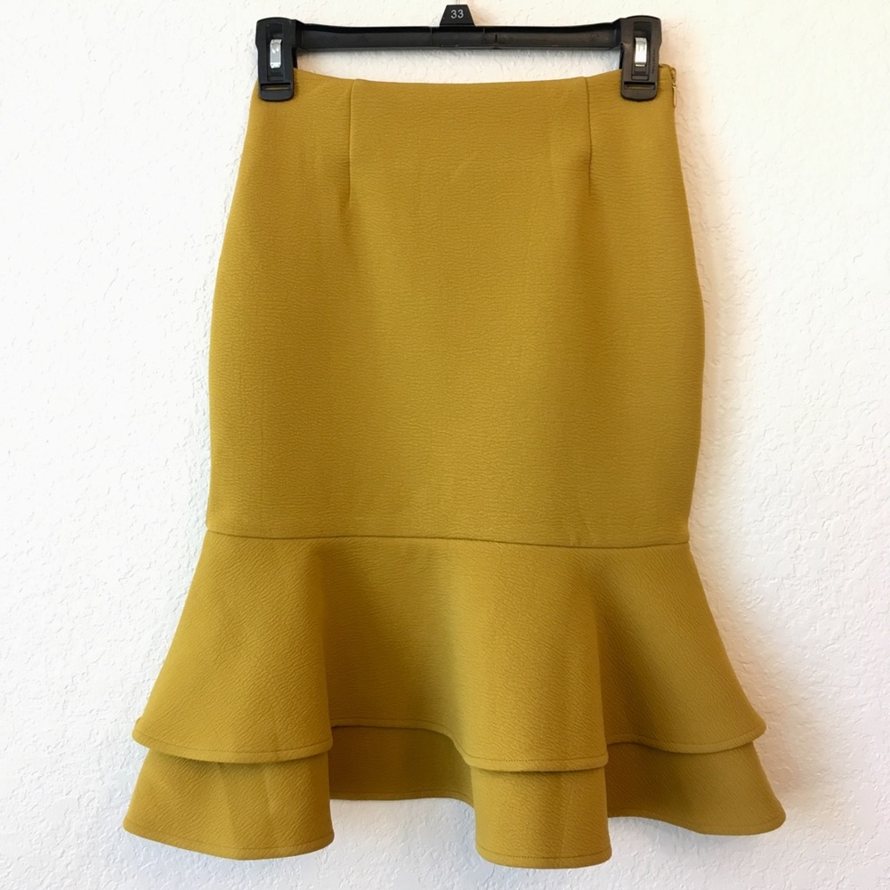 ModCloth Tiered Ruffle Pencil Skirt in Marigold